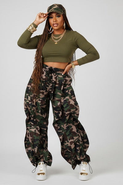 Camo Ruffle Jogger Pants