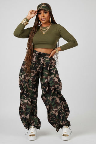 Camo Ruffle Jogger Pants