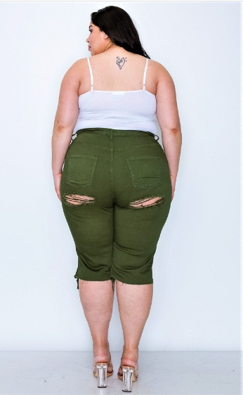 Olive Distressed Shorts