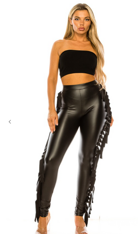 Faux Leather Fringe Pants
