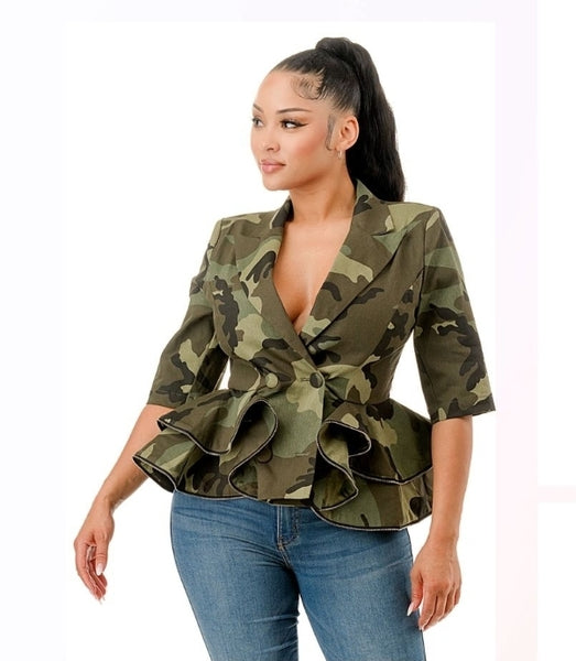 CAMO RUFFLE JACKET
