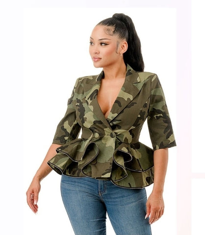 CAMO RUFFLE JACKET